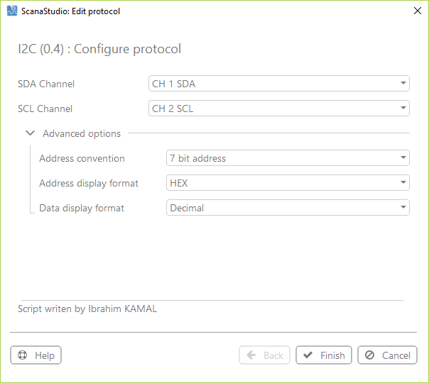 I2C protocol decoder display options