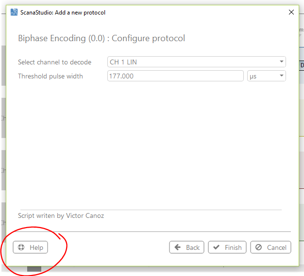Protocol decoder help button