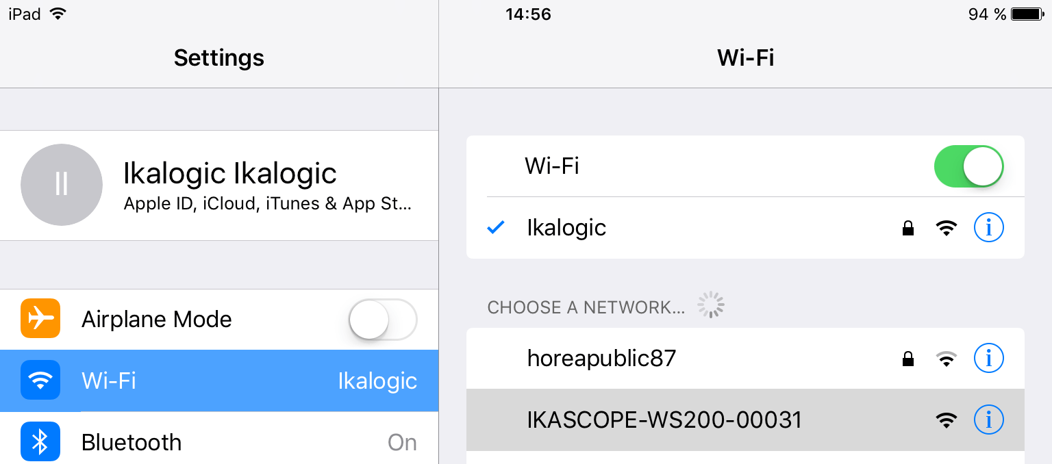 Connecting to IkaScope WS200 via iOS