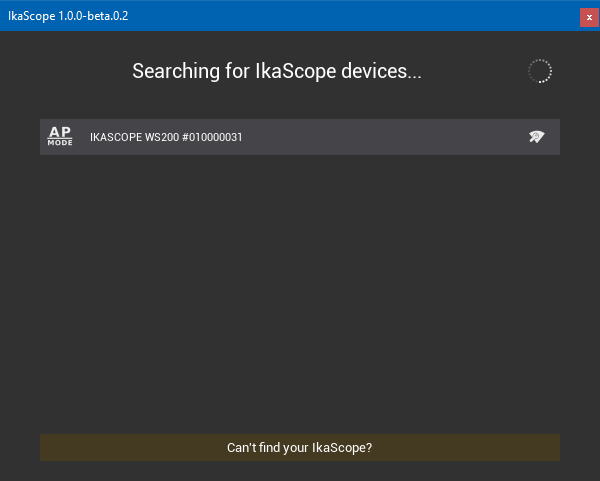 IkaScope application searching for IkaScope device