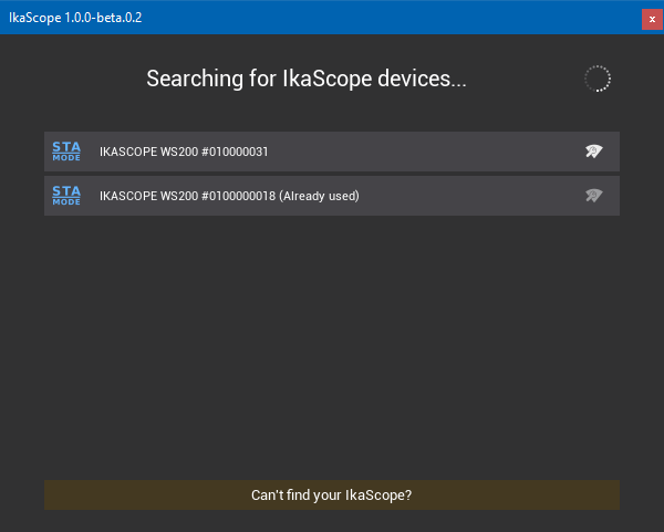 IkaScope application showing multiple devices found on the network