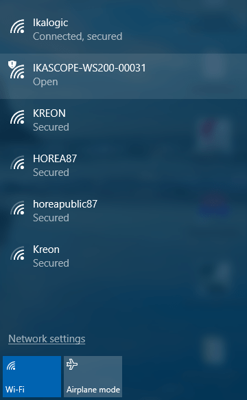 Selecting IkaScope WS200 network