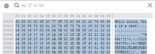 Hex view showing UART bytes