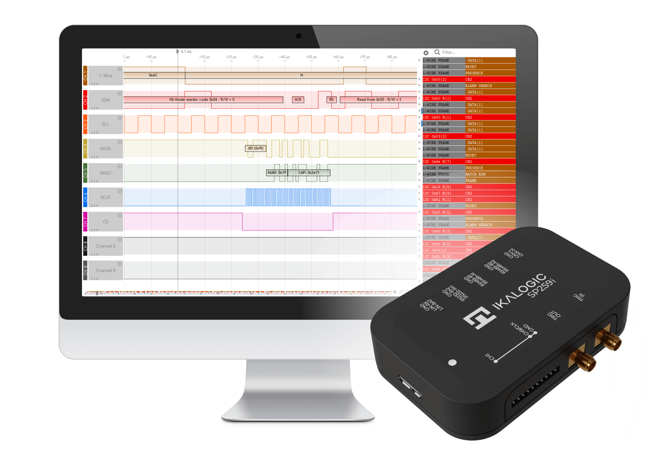 SP259 Logic Analyzer and ScanaStudio workspace