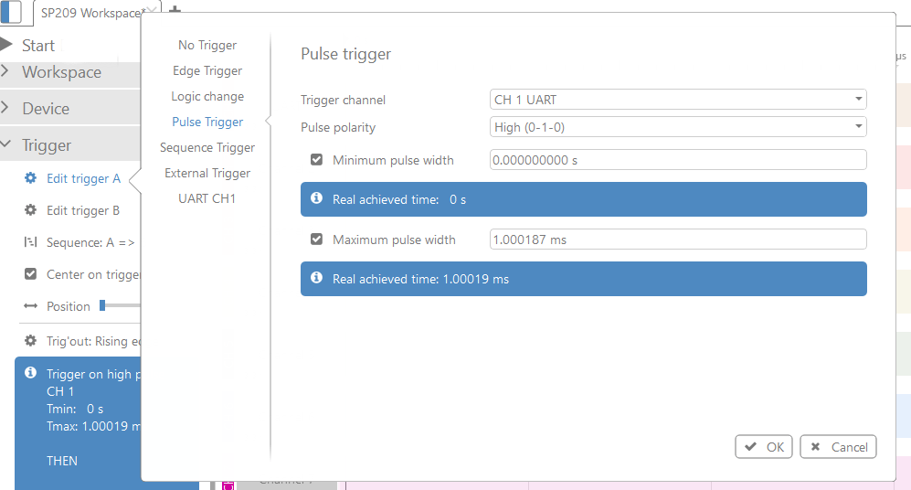 Trigger options for logic analyzer
